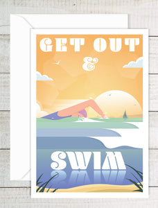 A6 Greeting Card (Get Out & Swim) Swansea Bay