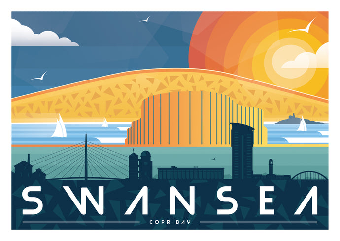 Corp Bay Swansea modern & minimalistic print  (Landscape version)