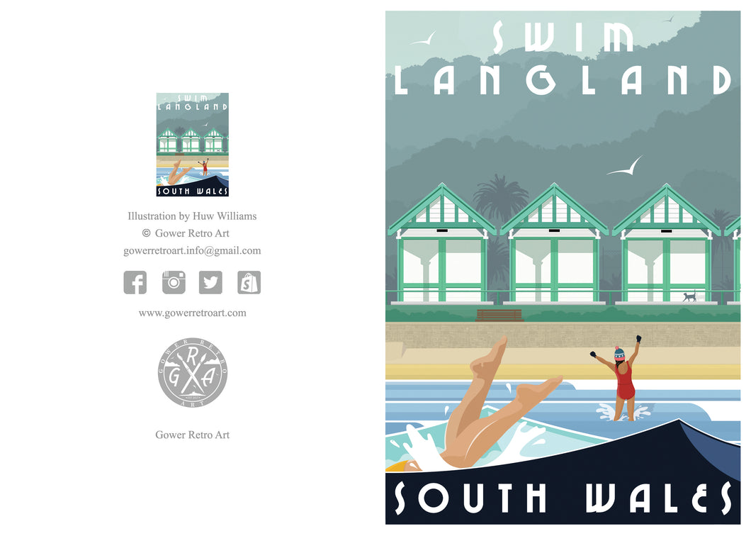 A6 Greeting Card (Swim Langland) South Wales. Version 2