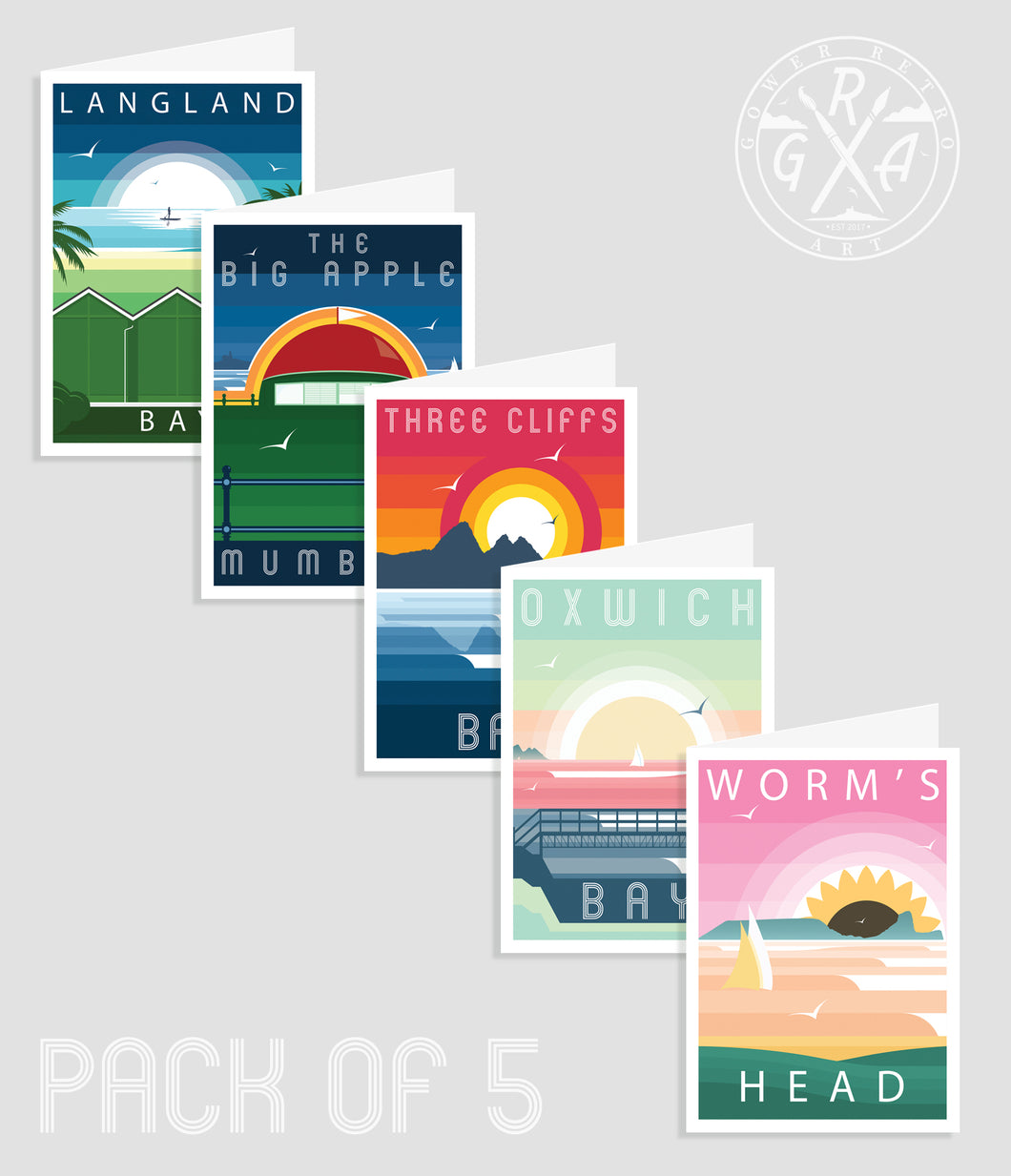 Modern & Minimalistic A6 Gower Beaches Greeting Cards. (Pack of 5)