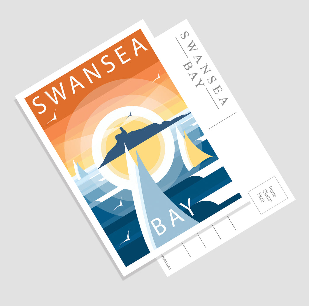 Mumbles Lighthouse / Swansea Bay (Modern & Minimalistic A6 Postcard)
