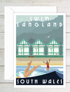 A6 Greeting Card (Swim Langland) South Wales. Version 2