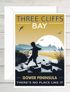 A6 retro Gower Beaches Greeting Cards. (Pack of 7)