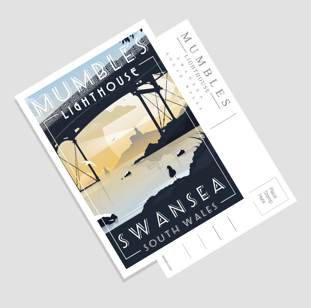 Mumbles Lighthouse & Pier, Swansea south Wales (A6 Postcard)