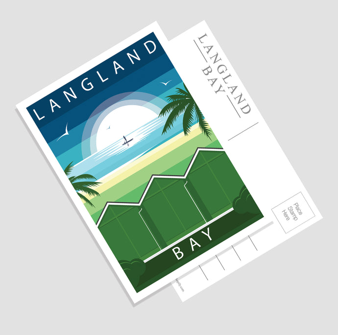 Paddle Boarder & Palms Trees, Langland Bay  (Modern & Minimalistic) A6 Postcard